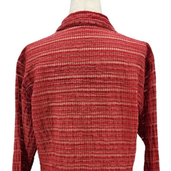 Cut Loose Womens XS Top Linen Blend Crinkle Plaid Red Long Sleeve Button Down - Picture 5 of 8